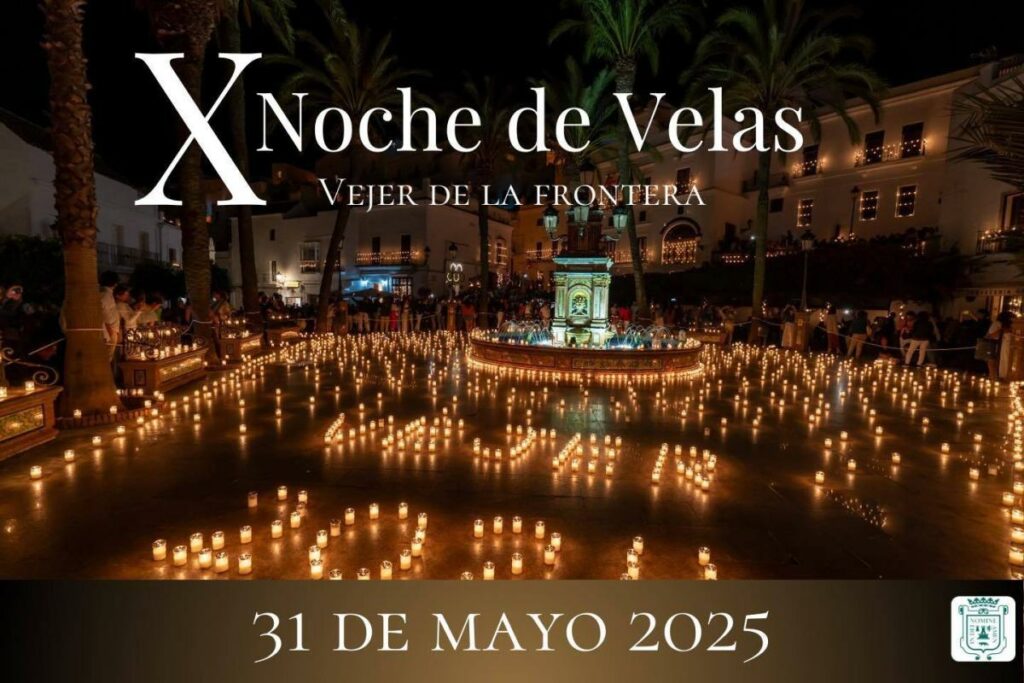 Cartel anunciador de La Noche de las Velas 2025, en la imagen se muestra las velas en el suelo encendidas 