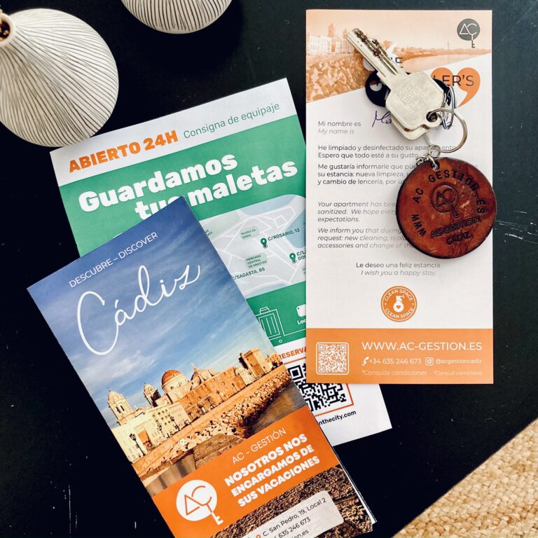 Mapa, llavero y flyer publicitario de AC-Gestión